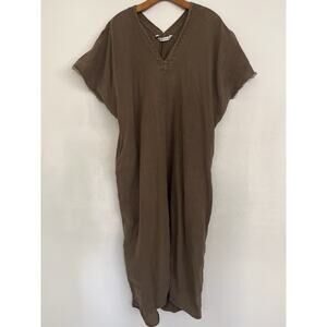 Zara Kaftan Midi Linen Dress XS Brown Relaxed Fit Boho Beach Oversized